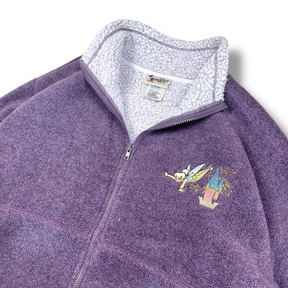 VTG Walt Disney World Tinker Bell Sherpa Fleece Jacket Women XXL Purple Full Zip - Picture 3 of 11